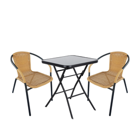 Σετ Τραπεζαρία Κήπου TAURUS Μαύρο/Μπεζ Rattan/Γυαλί/Μέταλλο Με 2 Πολυθρόνες
