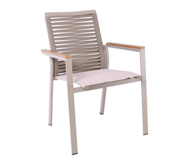 SIERRA Πολυθρόνα Dining Στοιβαζόμενη Αλουμινίου, Μπεζ Padded Textilene & Flat Rope