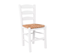 ΣΚΥΡΟΣ Καρέκλα Οξιά Βαφή Εμποτισμού Λάκα Άσπρο, Κάθισμα Ψάθα