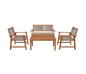 SPRING Set Σαλόνι Κήπου Ακακία Φυσικό, Wicker Μπεζ: Τραπέζι + Καναπέ 2Θέσιο + 2 Πολυθρόνες