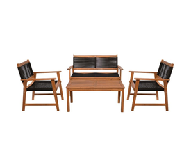 SPRING Set Σαλόνι Κήπου Ακακία Φυσικό, Wicker Μαύρο: Τραπέζι + Καναπέ 2Θέσιο + 2 Πολυθρόνες