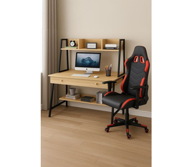 STUDENT-1 Set Γραφείο Η/Υ Sonoma - Μαύρο + Πολυθρόνα Gaming Μαύρο - Κόκκινο