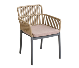 SYLVIA Πολυθρόνα Βεράντας- Κήπου, PP-UV Sand Beige- Ανθρακί, Μαξιλάρι Μπεζ (KD)