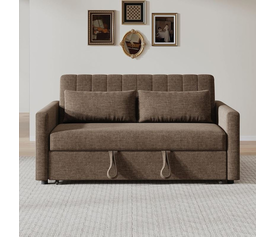 TEMPO-W Καναπές - Κρεβάτι, Με ανάκλιση πλάτης, Ύφασμα Καφέ