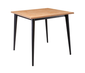 VIDAL Τραπέζι Μέταλλο Βαφή Μαύρο, Επιφάνεια 80x80cm/20mm Κ/Π Εμποτισμού Φυσικό