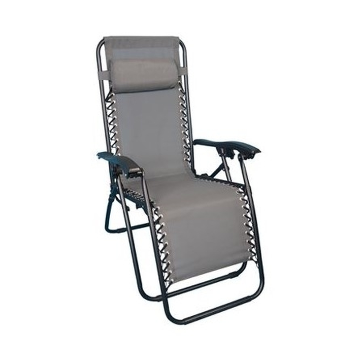 SUPER RELAX Πολυθρόνα με Υποπόδιο, Μέταλλο Βαφή Μαύρο, Textilene Γκρι