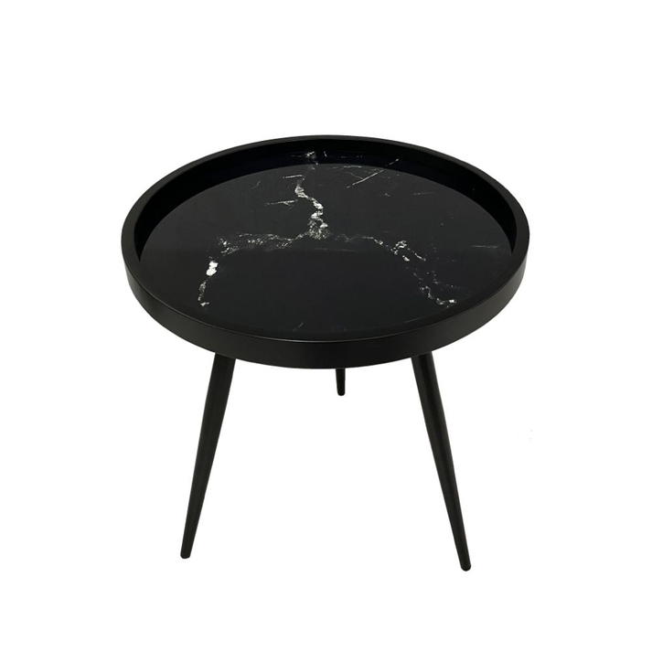 MARM SIDE TABLE ΜΑΥΡΟ ΜΕ PATTERN ΜΑΥΡΟ 49.5x49.5x52cm