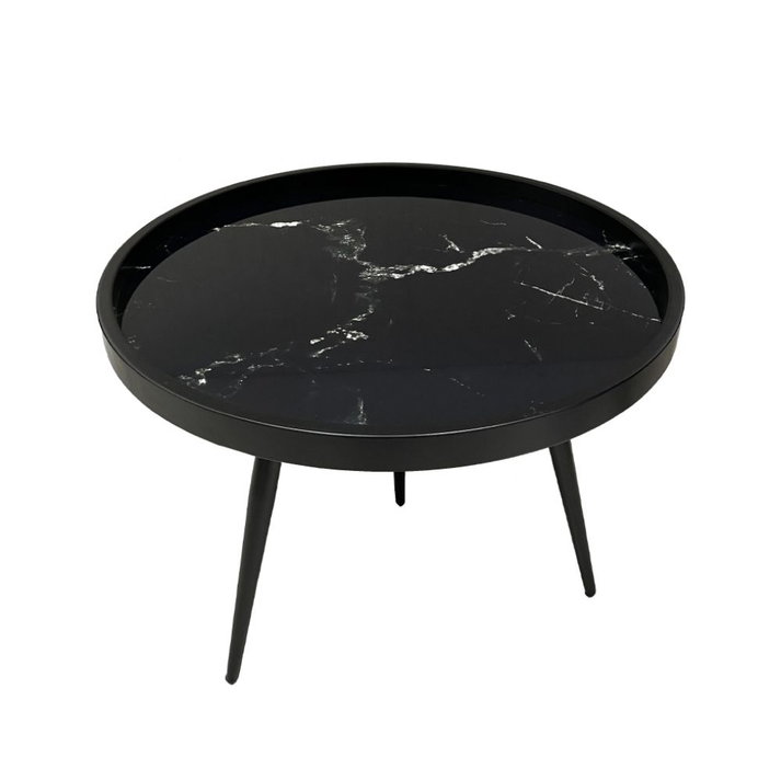 MARM COFFEE TABLE ΜΑΥΡΟ ΜΕ PATTERN ΜΑΥΡΟ 60x60x45cm