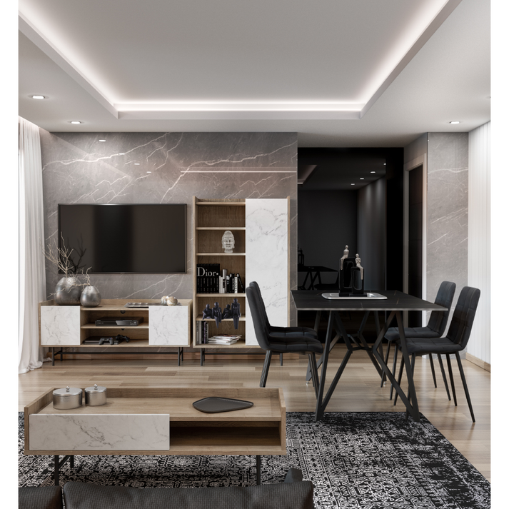 STOCKHOLM COFFEE TABLE SONOMA DECAPE ΛΕΥΚΟ ΜΕ ΟΨΗ ΜΑΡΜΑΡΟΥ ΜΑΥΡΟ 120x59x40cm