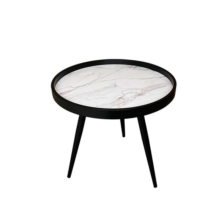 MARM SIDE TABLE ΛΕΥΚΟ ΜΕ PATTERN ΜΑΥΡΟ 49.5x49.5x52cm