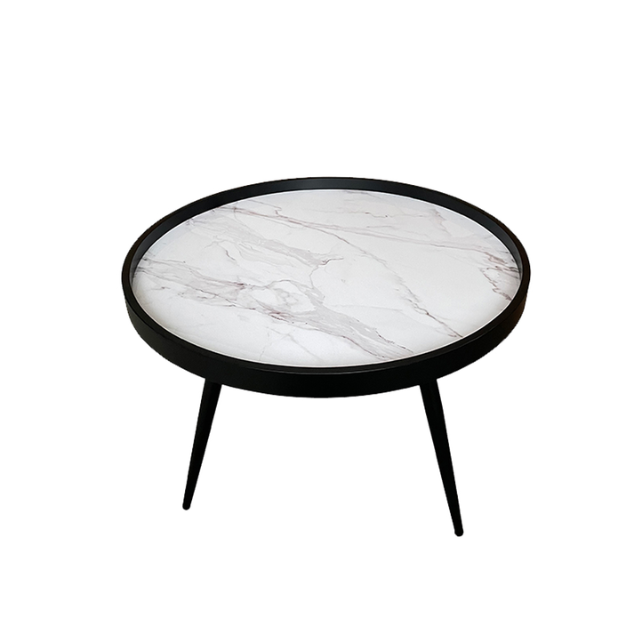 MARM COFFEE TABLE ΛΕΥΚΟ ΜΕ PATTERN ΜΑΥΡΟ 60x60x45cm