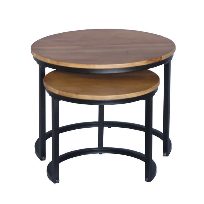 MATE COFFEE TABLE SET 2ΤΕΜ ΚΑΡΥΔΙ ΜΑΥΡΟ Ø54xH42cm