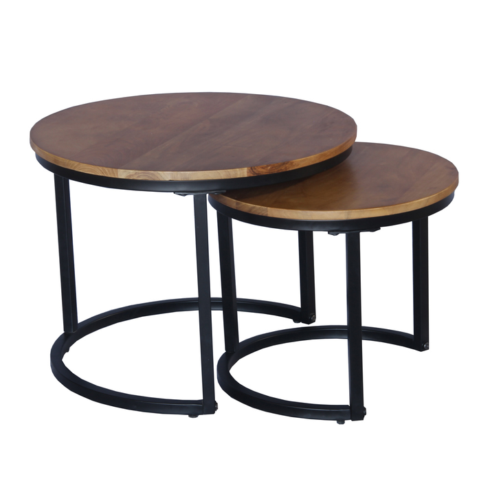 MATE COFFEE TABLE SET 2ΤΕΜ ΚΑΡΥΔΙ ΜΑΥΡΟ Ø54xH42cm