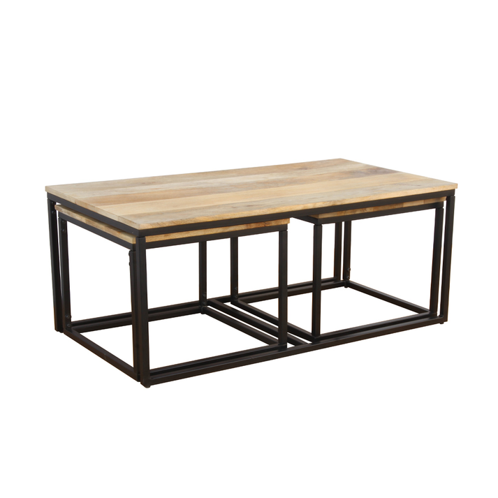 QUADRO COFFEE TABLE SET 3ΤΕΜ ΦΥΣΙΚΟ ΜΑΥΡΟ 110x60x45