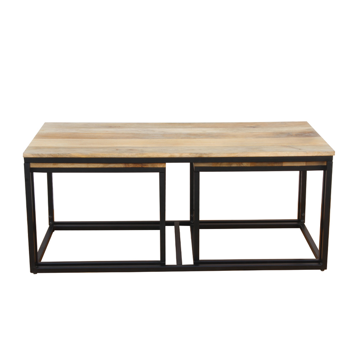 QUADRO COFFEE TABLE SET 3ΤΕΜ ΦΥΣΙΚΟ ΜΑΥΡΟ 110x60x45