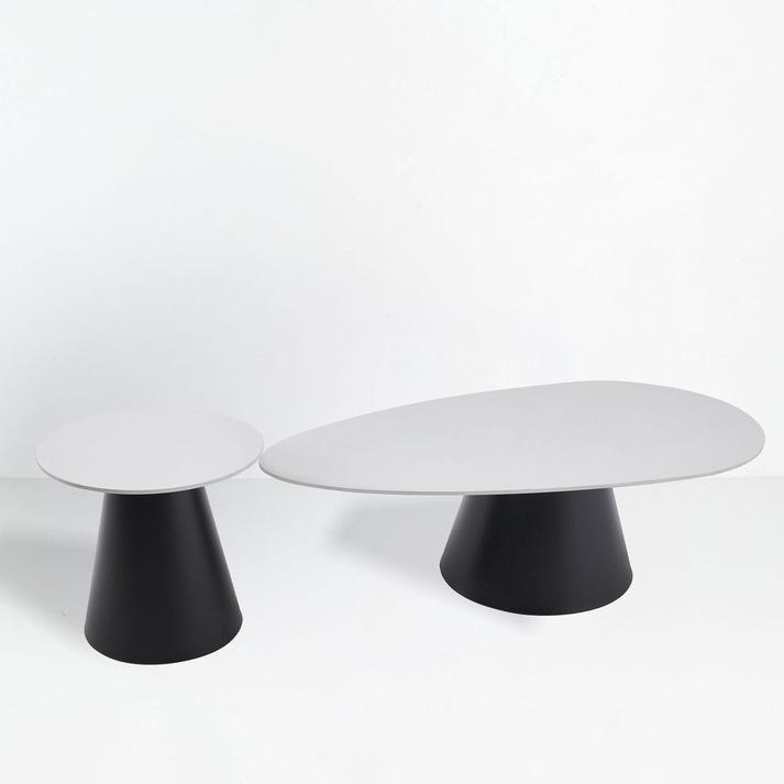 OVO COFFEE TABLE SET 2ΤΕΜ ΛΕΥΚΟ ΜΕ ΟΨΗ ΜΑΡΜΑΡΟΥ ΜΑΥΡΟ 129x69x38cm