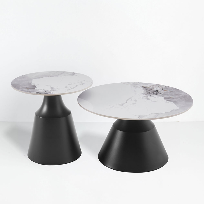 ATRIUM COFFEE TABLE SET 2ΤΕΜ ΛΕΥΚΟ ΜΕ ΟΨΗ ΜΑΡΜΑΡΟΥ ΜΑΥΡΟ 70x70x38cm