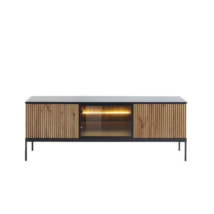 MYSTERY TV STAND 3ΠΟΡΤΕΣ ΦΥΣΙΚΟ ΣΚΟΥΡΟ ΜΑΥΡΟ 154x39x56cm