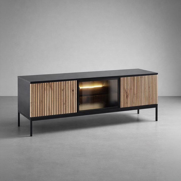 MYSTERY TV STAND 3ΠΟΡΤΕΣ ΦΥΣΙΚΟ ΣΚΟΥΡΟ ΜΑΥΡΟ 154x39x56cm