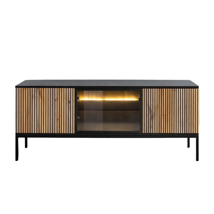 MYSTERY TV STAND 3ΠΟΡΤΕΣ ΦΥΣΙΚΟ ΣΚΟΥΡΟ ΜΑΥΡΟ 154x39x56cm