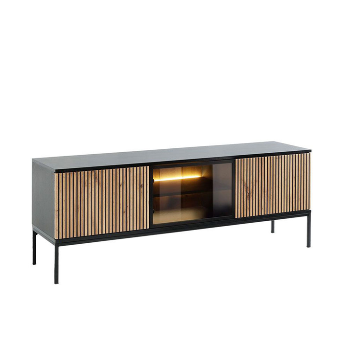 MYSTERY TV STAND 3ΠΟΡΤΕΣ ΦΥΣΙΚΟ ΣΚΟΥΡΟ ΜΑΥΡΟ 154x39x56cm