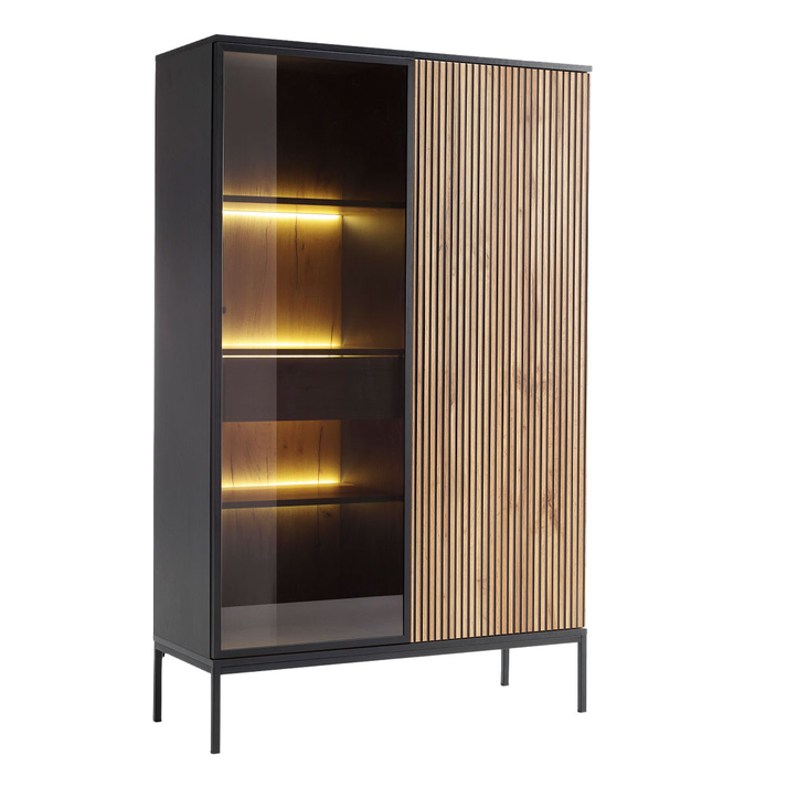 MYSTERY ΒΙΤΡΙΝΑ 2ΠΟΡΤΕΣ ΦΥΣΙΚΟ ΣΚΟΥΡΟ ΜΑΥΡΟ 104x39x166cm