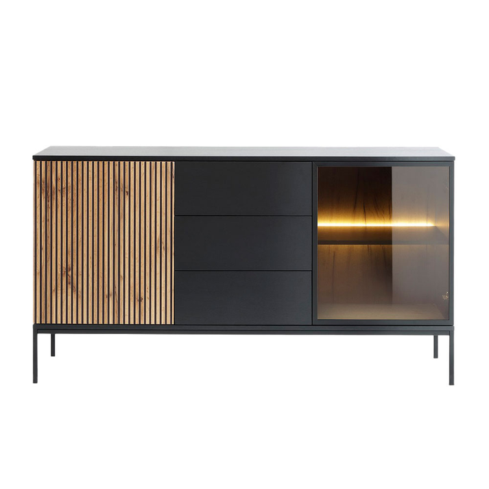 MYSTERY ΜΠΟΥΦΕΣ 2ΠΟΡΤΕΣ 3ΣΥΡΤΑΡΙΑ ΦΥΣΙΚΟ ΣΚΟΥΡΟ ΜΑΥΡΟ 154x39x83cm