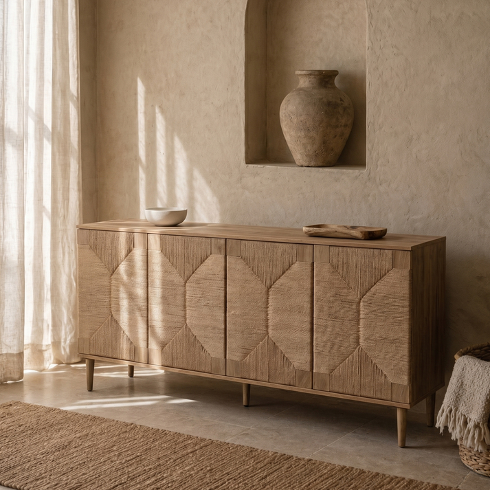 Sisal Sideboard 4 Doors Natural 160x39x78.5 cm