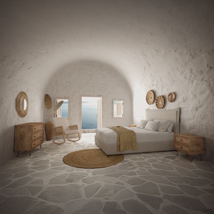 Ammos κομότα 3 συρτάρια φυσικό με rattan 90x39x79cm