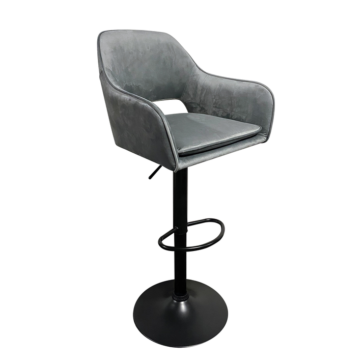 Σκαμπό Bar SHAND Με Πλάτη Γκρι Βελούδο/Μέταλλο 53x53x92-114cm