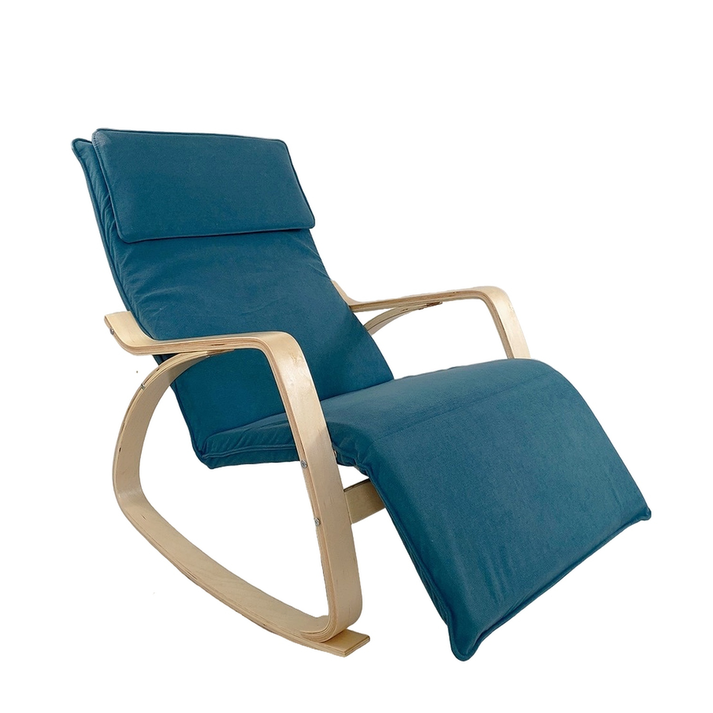 Πολυθρόνα Κουνιστή LUNDRA Μπλε/Φυσικό Ύφασμα/Ξύλο 67x127x91cm