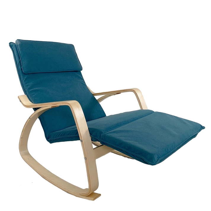 Πολυθρόνα Κουνιστή LUNDRA Μπλε/Φυσικό Ύφασμα/Ξύλο 67x127x91cm