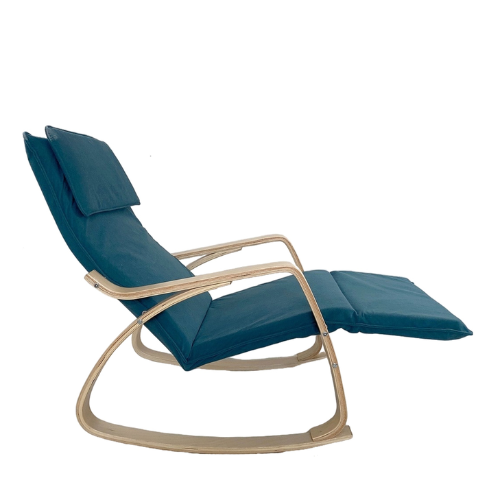 Πολυθρόνα Κουνιστή LUNDRA Μπλε/Φυσικό Ύφασμα/Ξύλο 67x127x91cm