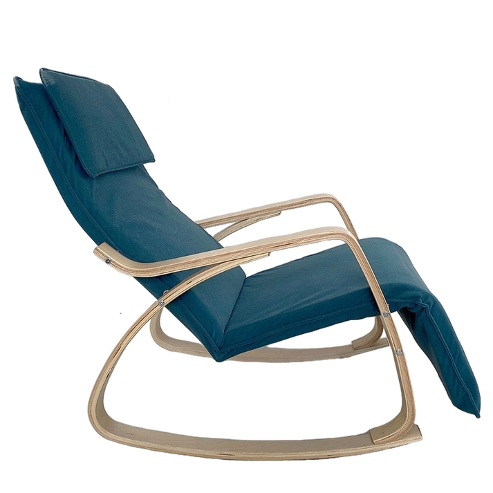 Πολυθρόνα Κουνιστή LUNDRA Μπλε/Φυσικό Ύφασμα/Ξύλο 67x127x91cm