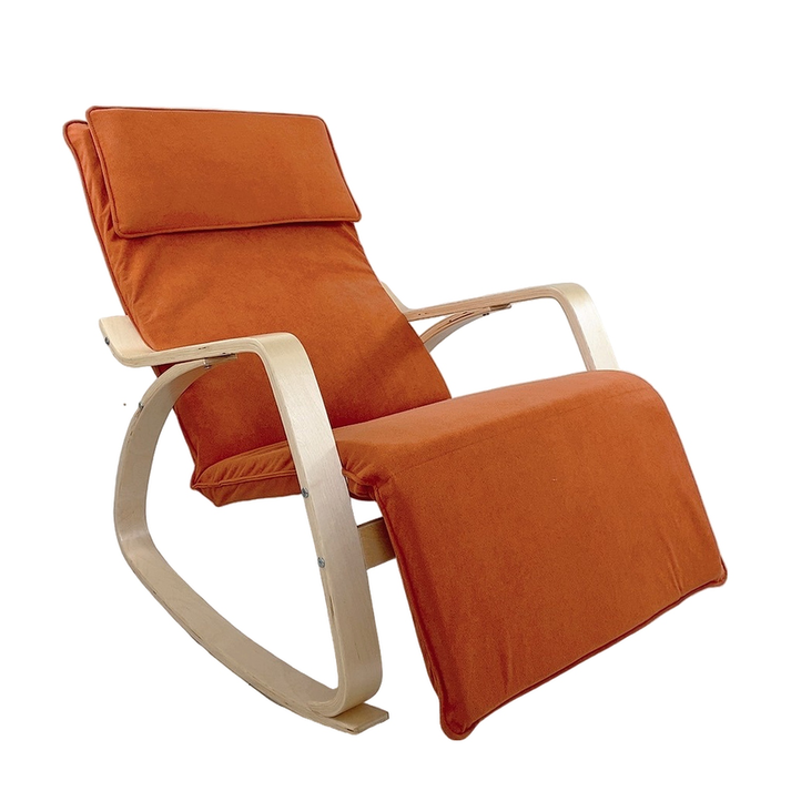 Πολυθρόνα Κουνιστή LUNDRA Πορτοκαλί/Φυσικό Ύφασμα/Ξύλο 67x127x91cm