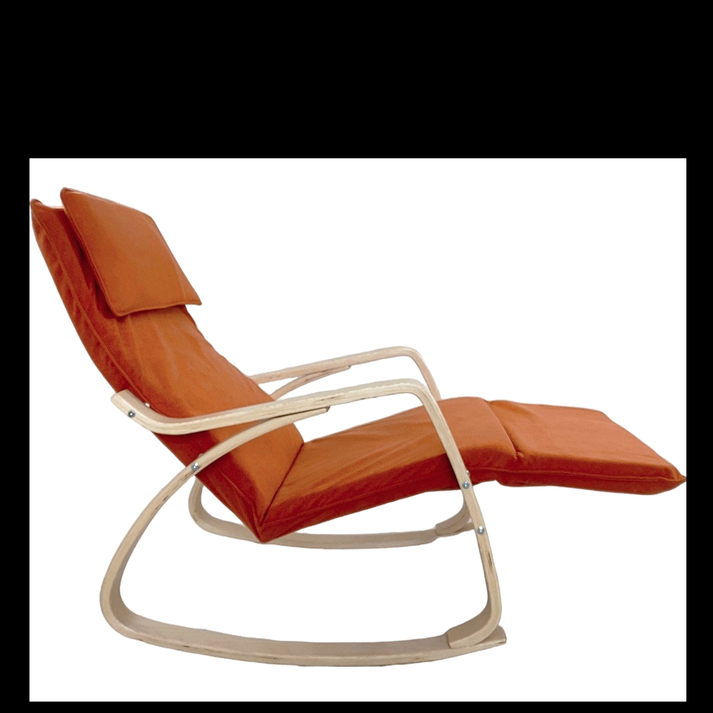 Πολυθρόνα Κουνιστή LUNDRA Πορτοκαλί/Φυσικό Ύφασμα/Ξύλο 67x127x91cm