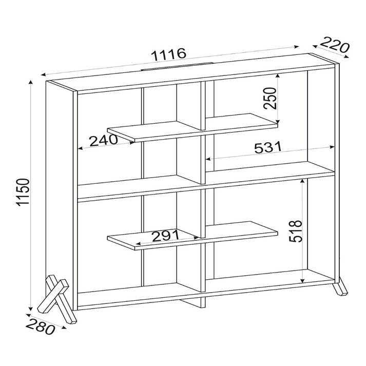 Βιβλιοθήκη Kos Σκούρο Καφέ 112x22x115cm