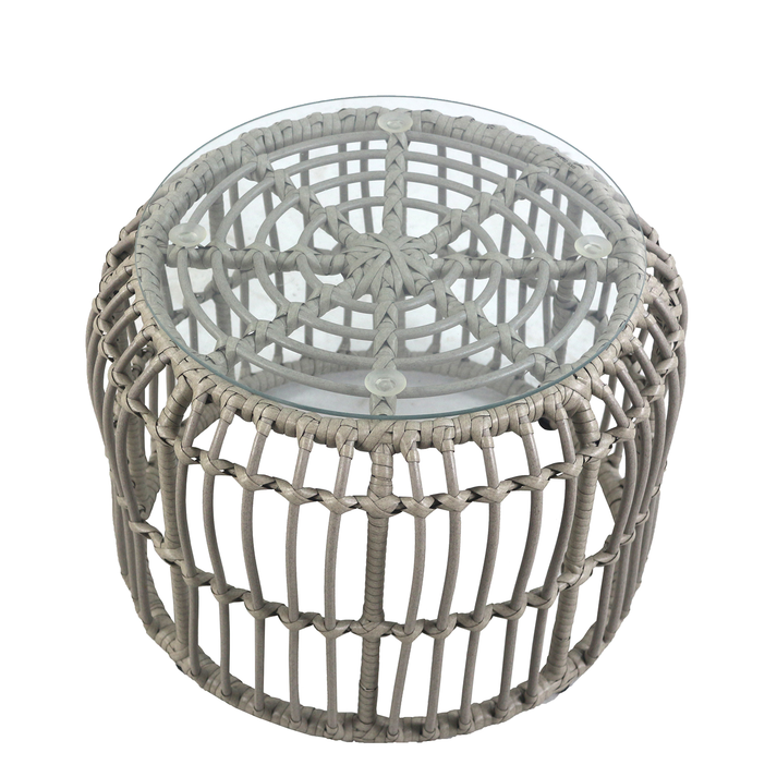 Τραπεζάκι Κήπου ALBIUS Γκρι Rattan/Μέταλλο/Γυαλί Φ50x35cm