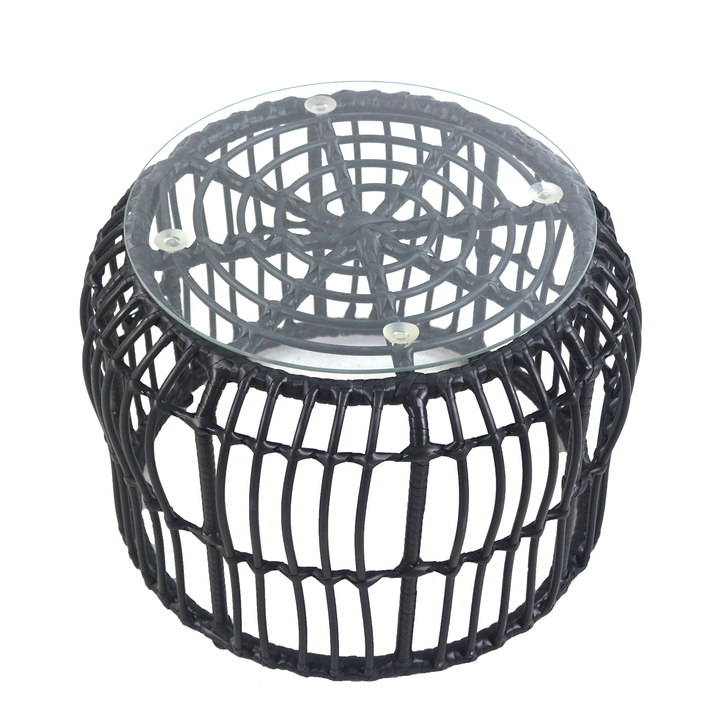 Τραπεζάκι Κήπου ALBIUS Μαύρο Rattan/Μέταλλο/Γυαλί Φ50x35cm