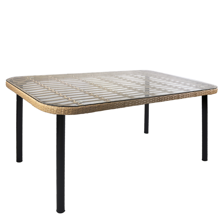 Τραπέζι Κήπου AMPIUS Φυσικό/Μαύρο Μέταλλο/Rattan/Γυαλί 160x90x73cm