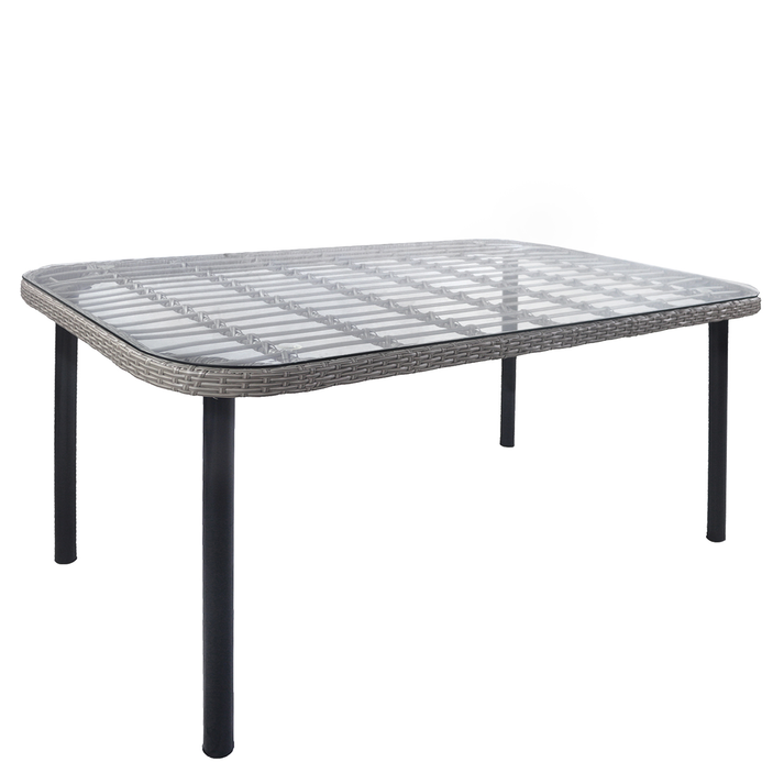 Τραπέζι Κήπου AMPIUS Γκρι/Μαύρο Μέταλλο/Rattan/Γυαλί 160x90x73cm