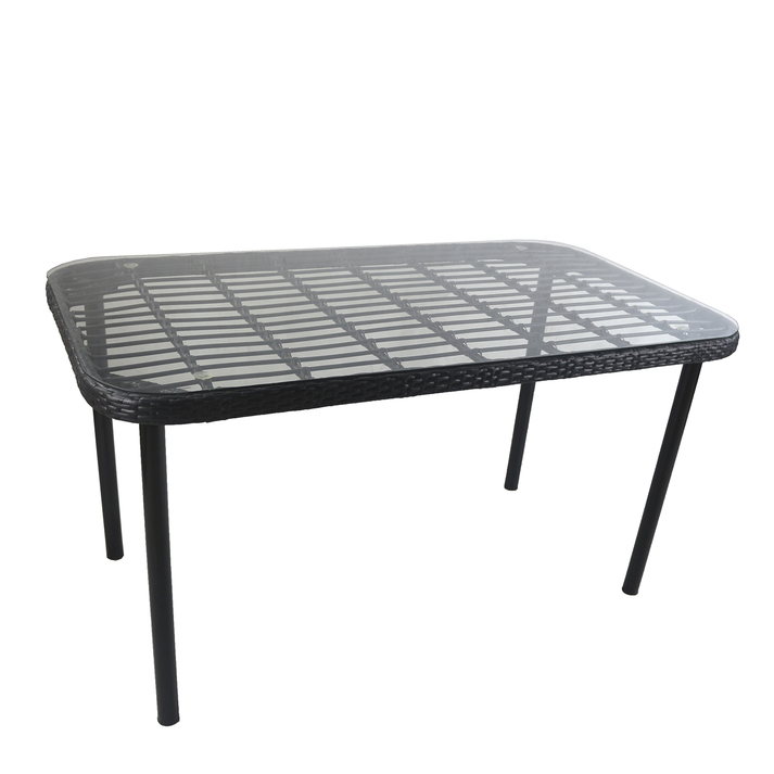 Τραπέζι Κήπου AMPIUS Μαύρο Μέταλλο/Rattan/Γυαλί 160x90x73cm