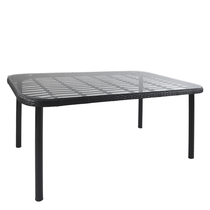 Τραπέζι Κήπου AMPIUS Μαύρο Μέταλλο/Rattan/Γυαλί 160x90x73cm