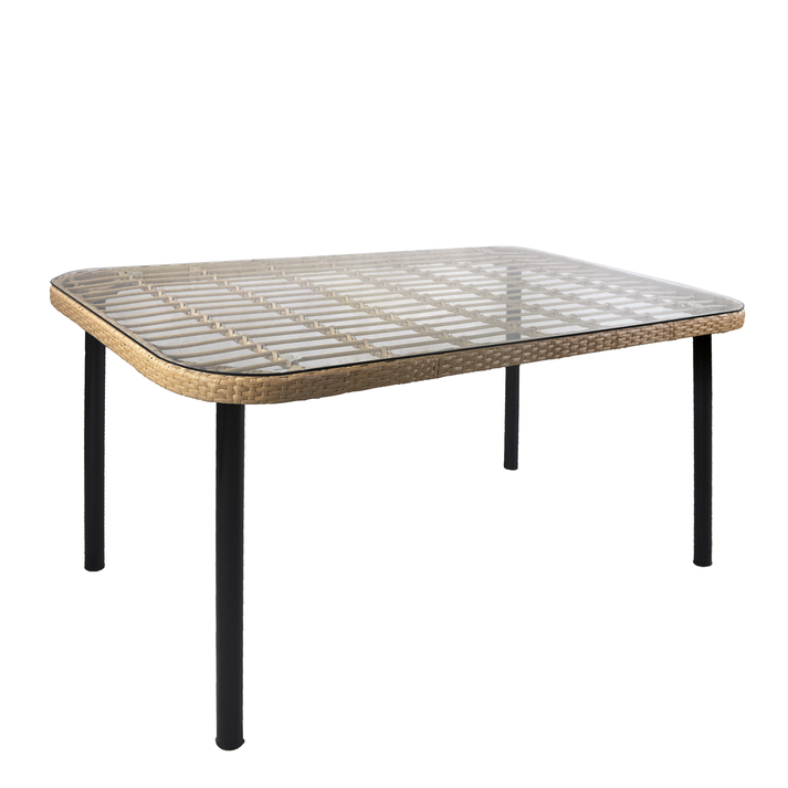 Τραπέζι Κήπου AMPLAS Φυσικό/Μαύρο Μέταλλο/Rattan/Γυαλί 140x80x73cm