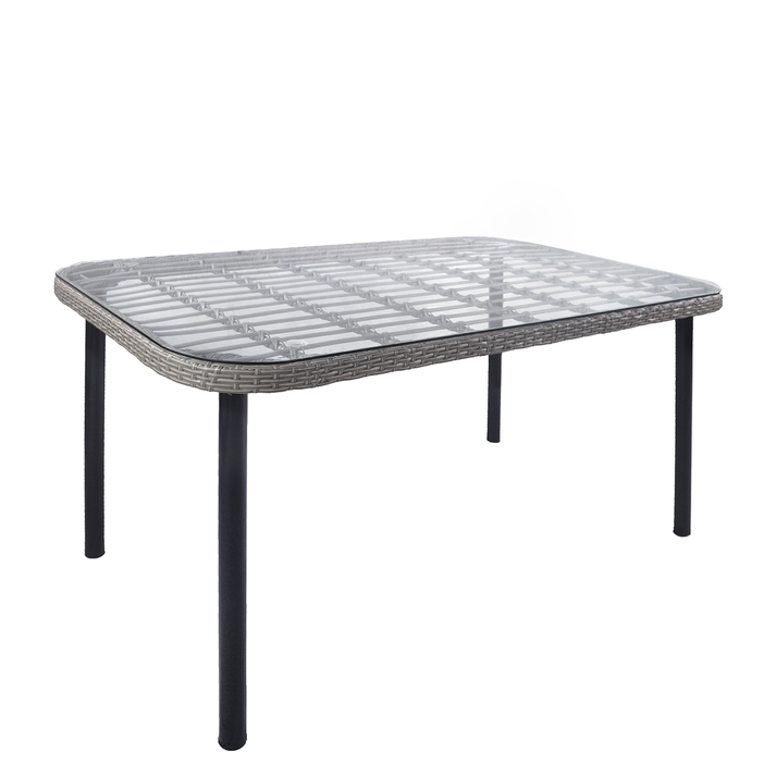 Τραπέζι Κήπου AMPLAS Γκρι/Μαύρο Μέταλλο/Rattan/Γυαλί 140x80x73cm