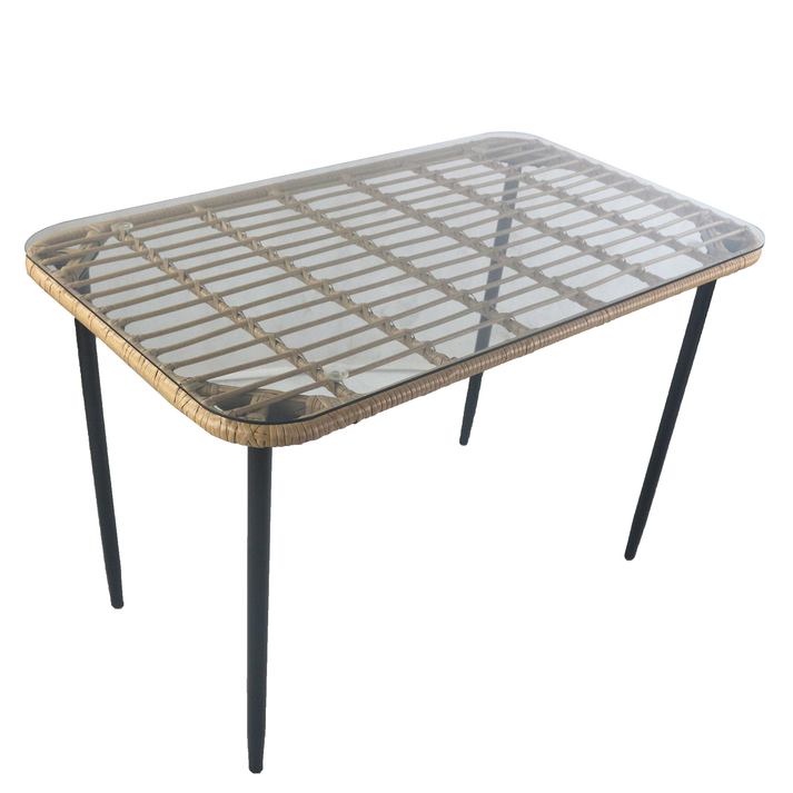 Τραπέζι Κήπου ANNIUS Φυσικό/Μαύρο Μέταλλο/Rattan/Γυαλί 120x70x78cm