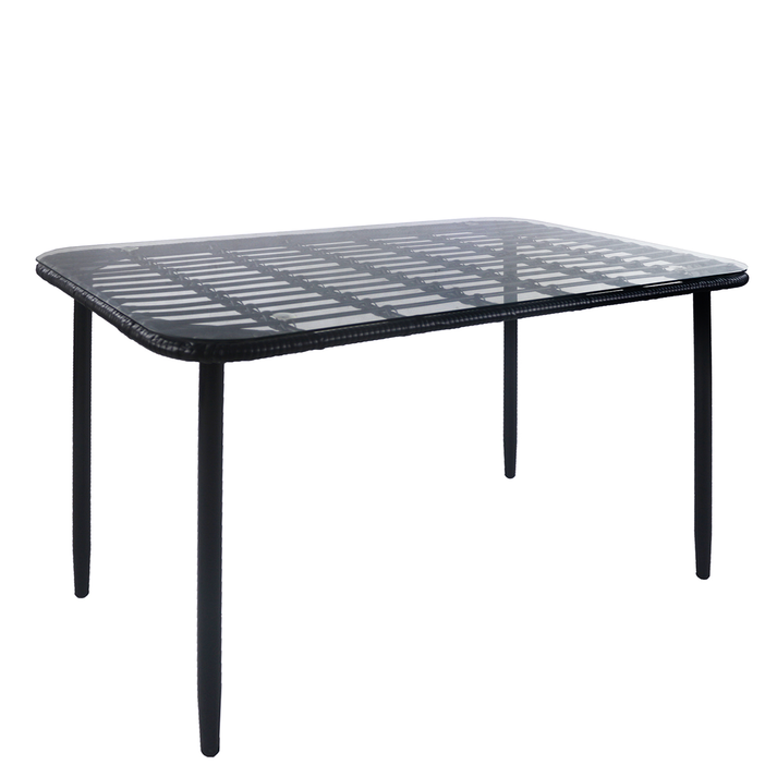 Τραπέζι Κήπου ANNIUS Μαύρο Μέταλλο/Rattan/Γυαλί 120x70x78cm