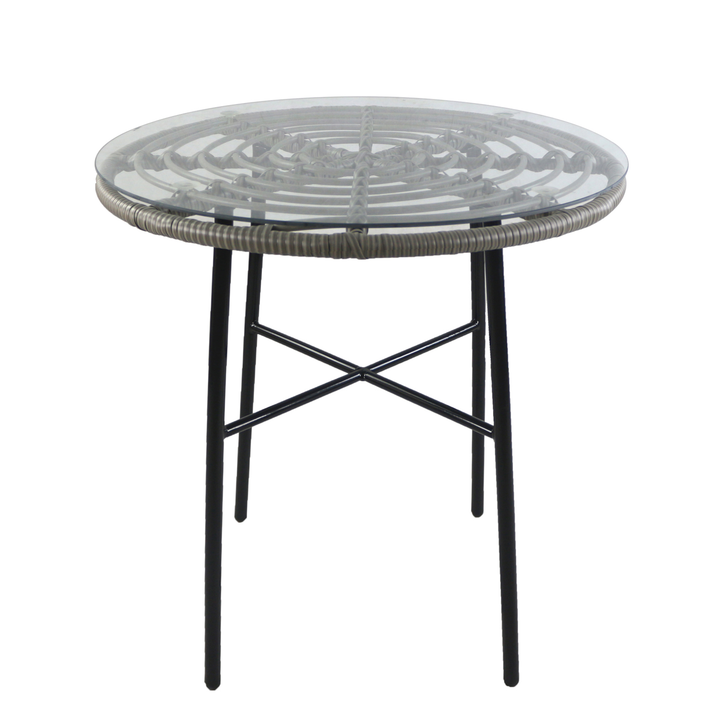 Τραπέζι Κήπου APPIUS Γκρι/Μαύρο Μέταλλο/Rattan/Γυαλί 70x70x74cm