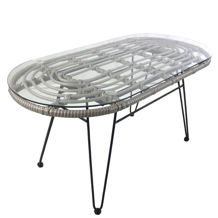 Τραπέζι Κήπου ARRIUS Γκρι/Μαύρο Μέταλλο/Rattan/Γυαλί 100x45x46cm