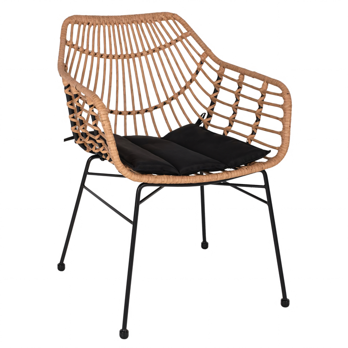 Πολυθρόνα Κήπου AFINIUS Φυσικό/Μαύρο Rattan/Μέταλλο 58.5x60.5x80cm